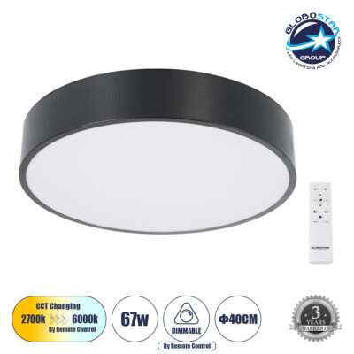 LEDTM® BURTON 61200-S Μοντέρνο Φωτιστικό Οροφής LED 67W 7370lm 120° AC 220-240V IP20 Ρυθμιζόμενο Λευκό CCT με Χειριστήριο από 2700K έως 6000K Dimmable - Lumileds SMD Chip - Μαύρο Ματ - Μ40 x Π40 x Υ8cm - 3 Χρόνια Εγγύηση