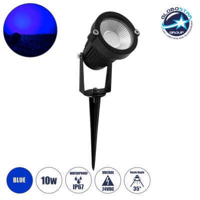LEDTM® TREECOBO 75587 Φωτιστικό Σποτ για Φυτά - Δέντρα με Βάση Κήπου / Καρφωτό LED 10W 800lm 35° DC 12-24V Αδιάβροχο IP67 Μπλε Dimmable - Bridgelux COB Chip - Μαύρο - Μ6 x Π6 x Υ12.5cm - 2 Χρόνια Εγγύηση