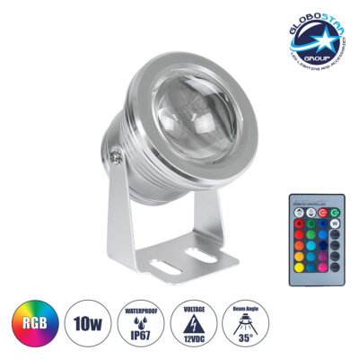 LEDTM® TREECOBINI 75592 Φωτιστικό Σποτ για Φυτά - Δέντρα με IR Ασύρματο Χειριστήριο LED 10W 500lm 35° DC 12V Αδιάβροχο IP67 Πολύχρωμο RGB Dimmable - Bridgelux COB Chip - Νίκελ Βούρτσας - Μ7 x Π10.5 x Υ8.5cm - 2 Χρόνια Εγγύηση