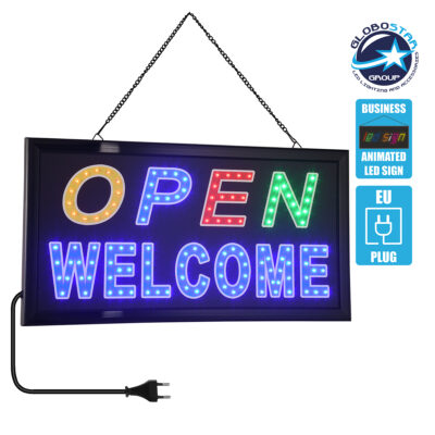 LEDTM® SIGN 75680 Διακοσμητικό Φωτιστικό Τοίχου Ένδειξης / Σήμανσης "OPEN WELCOME" LED 5W 150lm 120° AC 220-240V IP20 Πολύχρωμο - Μαύρο - Μ48 x Π25 x Υ2cm - 2 Χρόνια Εγγύηση