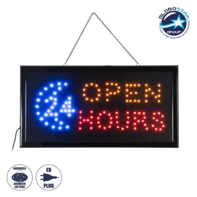 LEDTM® SIGN 75682 Διακοσμητικό Φωτιστικό Τοίχου Ένδειξης / Σήμανσης "OPEN 24 HOURS" LED 5W 150lm 120° AC 220-240V IP20 Πολύχρωμο - Μαύρο - Μ48 x Π25 x Υ2cm - 2 Χρόνια Εγγύηση