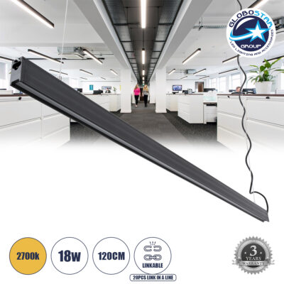 LEDTM® MARKET 61022-P Γραμμικό Κρεμαστό Φωτιστικό Linear LED 18W 2170lm 60° AC 220-240V Μ120 x Π2 x Υ4cm Θερμό Λευκό 2700K - Μαύρο - 3 Years Warranty