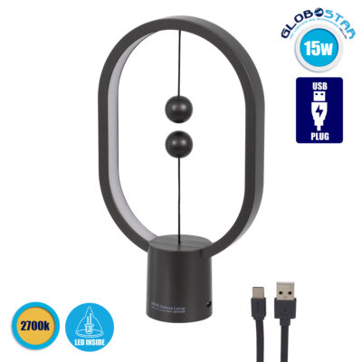 LEDTM® 76544 Επιτραπέζιο Φωτιστικό Πορτατίφ LED 15W 1500lm 360° DC 5V IP20 Θερμό Λευκό 2700K Μαύρο & Λευκό Πλαστικό - Μ14 x Π5.5 x Υ24.8cm - 2 Xρόνια Εγγύηση