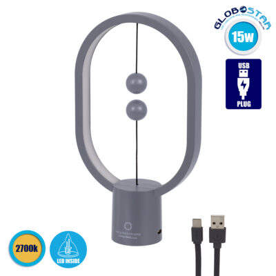 LEDTM® 76545 Επιτραπέζιο Φωτιστικό Πορτατίφ LED 15W 1500lm 360° DC 5V IP20 Θερμό Λευκό 2700K Γκρι & Λευκό Πλαστικό - Μ14 x Π5.5 x Υ24.8cm - 2 Xρόνια Εγγύηση