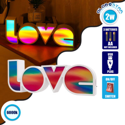 LEDTM® LOVE BOMBING 76553 Μοντέρνο Επιτραπέζιο Φωτιστικό Πορτατίφ LED 2W 120lm 180° DC 4.5V με Μπαταρίες 3xAAA IP20 Ψυχρό Λευκό 6000K - Πολύχρωμο - Μ36 x Π13.5 x Υ4.8cm - 2 Χρόνια Εγγύηση