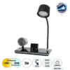 LEDTM® OLDY 76563 Μοντέρνο Επιτραπέζιο Φωτιστικό Γραφείου με Ασύρματη Φόρτιση 15W 3A, 5W Bluetooth Ηχείο & Ψηφιακό Ρολόι LED 3W 300lm 120° DC 5V με USB-C IP20 Ρυθμιζόμενο Λευκό CCT με Αφή 2700K/4500K/6000K Dimmable - Sanan SMD Chip - Μαύρο - Μ13 x Π25 x Υ43cm - 2 Χρόνια Εγγύηση