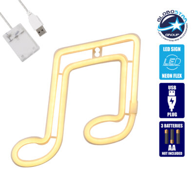 LEDTM® 78568 Φωτιστικό Ταμπέλα Φωτεινή Επιγραφή NEON LED Σήμανσης MUSIC NOTE 5W με Καλώδιο Τροφοδοσίας USB - Μπαταρίας 3xAAA (Δεν Περιλαμβάνονται) - Θερμό Λευκό 2700K
