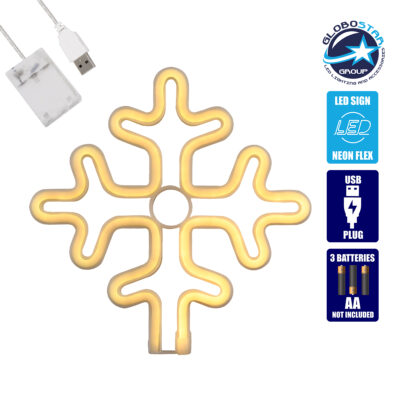 LEDTM® 78582 Φωτιστικό Ταμπέλα Φωτεινή Επιγραφή NEON LED Σήμανσης SNOWFLAKE 5W με Καλώδιο Τροφοδοσίας USB - Μπαταρίας 3xAAA (Δεν Περιλαμβάνονται) - Θερμό Λευκό 2700K
