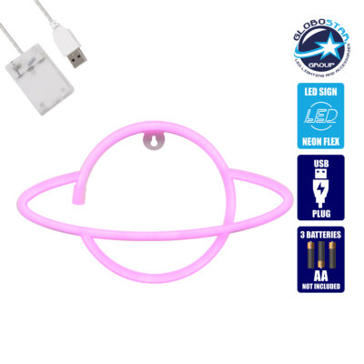 LEDTM® 78588 Φωτιστικό Ταμπέλα Φωτεινή Επιγραφή NEON LED Σήμανσης PLANET SATURN 5W με Καλώδιο Τροφοδοσίας USB - Μπαταρίας 3xAAA (Δεν Περιλαμβάνονται) - Ροζ