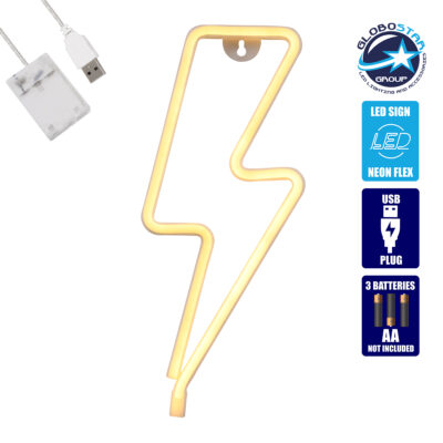 LEDTM® 78590 Φωτιστικό Ταμπέλα Φωτεινή Επιγραφή NEON LED Σήμανσης LIGHT STRIKE 5W με Καλώδιο Τροφοδοσίας USB - Μπαταρίας 3xAAA (Δεν Περιλαμβάνονται) - Θερμό Λευκό 2700K