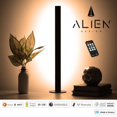 LEDTM® ALIEN-DIVA-BLACK-50-3 ALIEN Design DIVA Μοντέρνο Minimal Nordic Μεταλλικό Φωτιστικό Επιτραπέζιο - Πορτατίφ - Λαμπατέρ Μαύρο LED 8W 960lm με Ασύρματο Χειριστήριο RF & Dimmer IP20 Θερμό Λευκό 3000K Μ3 x Π1.6 x Υ50cm