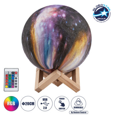 LEDTM® MOON 79617 Επιτραπέζιο Φωτιστικό Πορτατίφ LED 6W 360lm 360° DC 5V IP20 RGB Dimmable Πολύχρωμο Πλαστικό με Μπεζ Ξύλο - Μ20 x Π20 x Υ25cm - 2 Xρόνια Εγγύηση