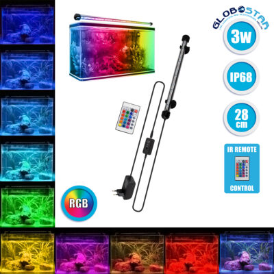 LEDTM® 79671 Φωτιστικό Ενυδρείου 28cm LED 5.8W 180° AC 230V Αδιάβροχο IP68 με Ασύρματο Χειριστήριο IR Πολύχρωμο RGB