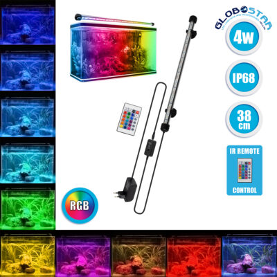 LEDTM® 79672 Φωτιστικό Ενυδρείου 38cm LED 7.3W 180° AC 230V Αδιάβροχο IP68 με Ασύρματο Χειριστήριο IR Πολύχρωμο RGB