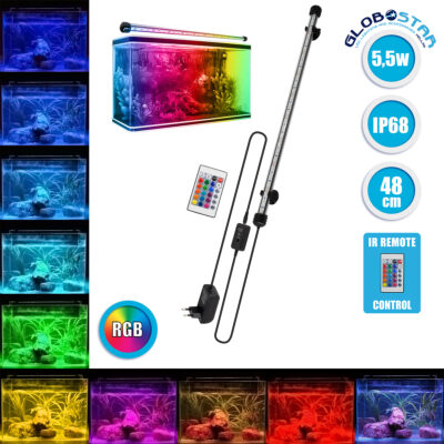 LEDTM® 79673 Φωτιστικό Ενυδρείου 48cm LED 9W 180° AC 230V Αδιάβροχο IP68 με Ασύρματο Χειριστήριο IR Πολύχρωμο RGB