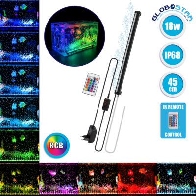 LEDTM® AQUARIUS 79676 Φωτιστικό Ενυδρείου με Οξυγονωτή & IR Ασύρματο Χειριστήριο LED 18W 900lm 180° AC 220-240V Αδιάβροχο IP68 Πολύχρωμο RGB Dimmable - Sanan SMD Chip - Μαύρο - Μ45 x Π2.8 x Υ1.3cm - 2 Χρόνια Εγγύηση