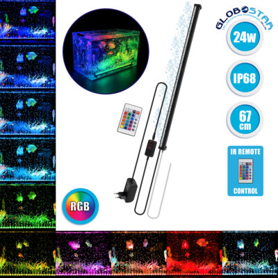 LEDTM® 79677 Φωτιστικό Ενυδρείου & Οξυγονωτής / Μηχανισμός Φυσαλίδων 67cm LED 24W 180° AC 230V Αδιάβροχο IP68 με Ασύρματο Χειριστήριο IR Πολύχρωμο RGB Dimmable