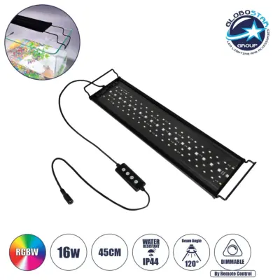 LEDTM® AQUARIUS 79679 Φωτιστικό Ενυδρείου με Ενσωματωμένο Χειριστήριο LED 16W 800lm 120° AC 220-240V Αδιάβροχο IP44 Πολύχρωμο RGBW Dimmable - Sanan SMD Chip - Μαύρο - Μ45 x Π11 x Υ3cm - 2 Χρόνια Εγγύηση