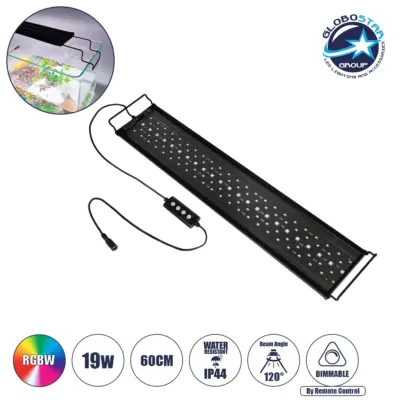 LEDTM® AQUARIUS 79680 Φωτιστικό Ενυδρείου με Ενσωματωμένο Χειριστήριο LED 19W 950lm 120° AC 220-240V Αδιάβροχο IP44 Πολύχρωμο RGBW Dimmable - Sanan SMD Chip - Μαύρο - Μ60 x Π11 x Υ3cm - 2 Χρόνια Εγγύηση
