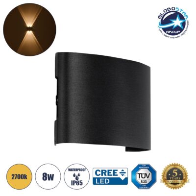 LEDTM® SIXOAD 60677 Μοντέρνο Φωτιστικό Τοίχου - Απλίκα LED 8W 1000lm 30° AC 220-240V Αδιάβροχο IP65 Θερμό Λευκό 2700K - CREE XPE Chip & TÜV SÜD Driver - Μαύρο Ματ - Μ12 x Π4 x Υ8cm - 5 Χρόνια Εγγύηση