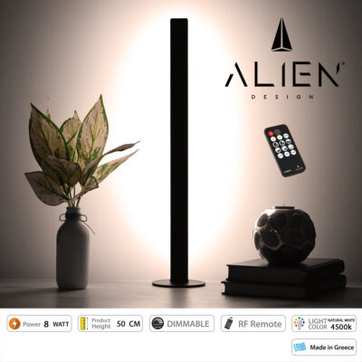 LEDTM® ALIEN-DIVA-BLACK-50-2 ALIEN Design DIVA Μοντέρνο Minimal Nordic Μεταλλικό Φωτιστικό Επιτραπέζιο - Πορτατίφ - Λαμπατέρ Μαύρο LED 8W 1040lm με Ασύρματο Χειριστήριο RF & Dimmer IP20 Φυσικό Λευκό 4500K Μ3 x Π1.6 x Υ50cm