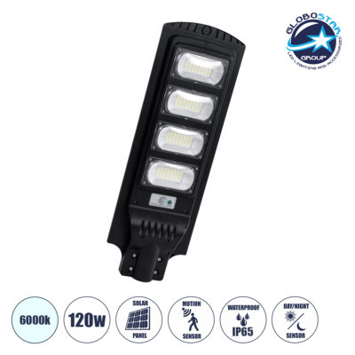 LEDTM® STREETA 85344 Professional LED Solar Street Light Αυτόνομο Ηλιακό Φωτιστικό Δρόμου 120W 1200lm 192 x LED SMD 5730 με Ενσωματωμένο Φωτοβολταϊκό Panel 6V 15W & Επαναφορτιζόμενη Μπαταρία Li-ion 3.2V 15000mAh με Αισθητήρα Ημέρας-Νύχτας & PIR Αισθητήρα Κίνησης - Αδιάβροχο IP65 - Ψυχρό Λευκό 6000K - Μ24 x Π6 x Υ73cm - 2 Years Warranty
