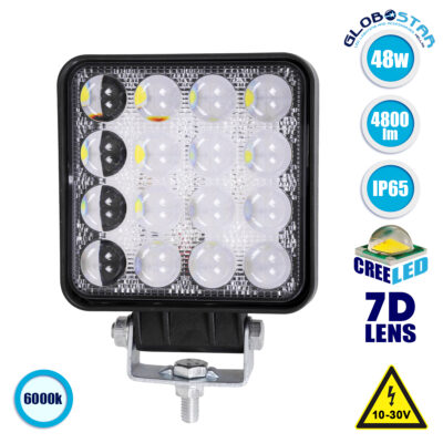 LEDTM® WORKPRO 85408 Προβολάκι LED 48W 4800lm 45° DC 10-30V Αδιάβροχο IP65 Ψυχρό Λευκό 6000K - CREE XBD 7D Chip - Μ10.8 x Π3.2 x Υ12.8cm - 2 Χρόνια Εγγύηση