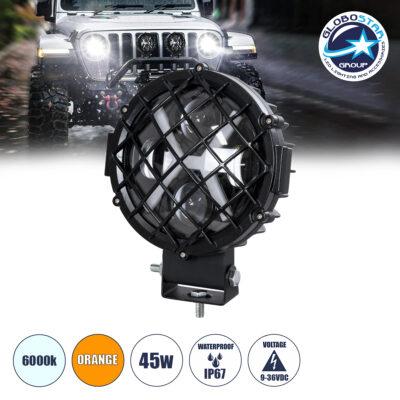 LEDTM® 85438 Vehicle & JEEP Work Lights - Φώτα Εργασίας για Οχήματα και JEEP με X Light DRL & Φλας LED High Power 45W DC 9-36V Αδιάβροχo IP67 Πορτοκαλί & Ψυχρό Λευκό 6000K M17 x Π8 x Υ21cm