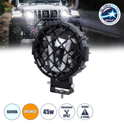 LEDTM® 85439 Vehicle & JEEP Work Lights - Φώτα Εργασίας για Οχήματα και JEEP με V Light DRL & Φλας LED High Power 45W DC 9-36V Αδιάβροχo IP67 Πορτοκαλί & Ψυχρό Λευκό 6000K M17 x Π8 x Υ21cm