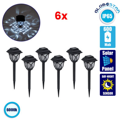 LEDTM® 85703 ΣΕΤ 6 Τεμαχίων Αυτόνομα Ηλιακά Φωτιστικά LED SMD 1W 100lm με Ενσωματωμένη Μπαταρία 600mAh - Φωτοβολταϊκό Πάνελ με Αισθητήρα Ημέρας-Νύχτας Αδιάβροχο IP65 Φανάρι Κήπου Τετράγωνο Ψυχρό Λευκό 6000K