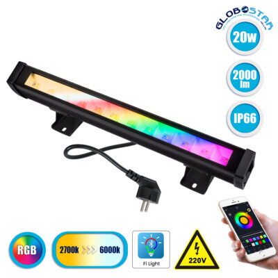 LEDTM® 85816 Μπάρα Εξωτερική LED SMD 5050 & 2835 20W 2000lm 180° AC 230V με Ασύρματο Wireless Bluetooth Αδιάβροχη IP66 Πολύχρωμη RGB+CCT Θερμό Λευκό 3000K - Λευκό Ημέρας 4500K - Ψυχρό Λευκό 6000K