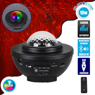 LEDTM® 85817 Μαύρο Επιτραπέζιο Διακοσμητικό Φωτιστικό Ειδικών Εφε NIGHT GALAXY WORLD 3D LED 10W DC 5V 2200mAh Επαναφορτιζόμενο με Bluetooth Speaker - Sound Activated - Καλώδιο Τροφοδοσίας USB και Ασύρματο Χειριστήριο RF 2.4Ghz Πολύχρωμo RGBW Dimmable