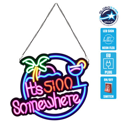 LEDTM® 85853 Φωτιστικό Ταμπέλα Φωτεινή Επιγραφή NEON LED Σήμανσης ITS 5:00 SOMEWHERE 30W AC 230V με Διακόπτη On/Off Ροζ - Γαλάζιο - Κίτρινο - Πράσινο - Κόκκινο