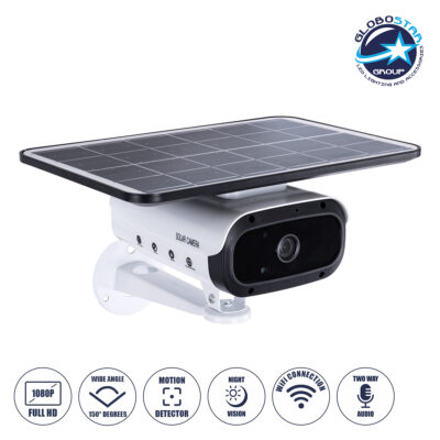 LEDTM® 86047 Αυτόνομη Ηλιακή Camera 1080P 2MP WiFi 150° Μπαταρία 3200mAh Φωτοβολταϊκό Πάνελ Διπλή Κατέυθυνση Ομιλίας Αδιάβροχη IP66 Ψυχρό Λευκό 6000K - Λευκό