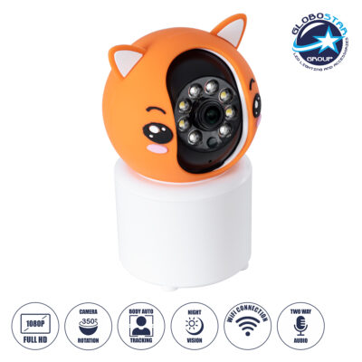 LEDTM® 86081 Επιτραπέζια Κάμερα WiFi HD 1080P 350° Διπλή Κατέυθυνση Ομιλίας & Ανιχνευτή Κίνησης - Απομακρυσμένος Έλεγχος Body Auto Tracking IP20 - Πορτοκαλί Λευκό - Φ8 x Υ13cm - 2 Χρόνια Εγγύηση