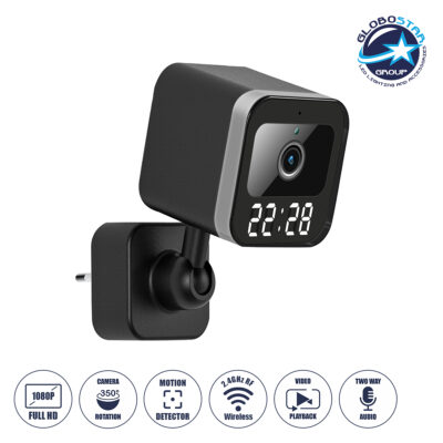 LEDTM® 86082 Επιτοίχια Κάμερα Πρίζας WiFi HD 1080P 350° Διπλή Κατέυθυνση Ομιλίας & Ανιχνευτή Κίνησης - Απομακρυσμένος Έλεγχος IP20 - Μαύρο - Μ6 x Π5.5 x Υ16cm - 2 Χρόνια Εγγύηση