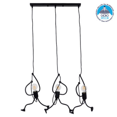 LEDTM® LITTLE MAN 00980 Μοντέρνο Κρεμαστό Φωτιστικό Οροφής με Ντουί 3 x E27 AC 220-240V IP20 - Μαύρο - Μ70 x Π10 x Υ105cm