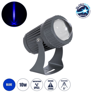 LEDTM® SPOTFENIA 90136 Αρχιτεκτονικό Σποτ Φωτισμου LED 10W 850lm 5° DC 24V Αδιάβροχο IP65 Μπλε Dimmable - Bridgelux COB Chip - Γκρι Ανθρακί - Μ7 x Π7 x Υ12cm - 3 Χρόνια Εγγύηση