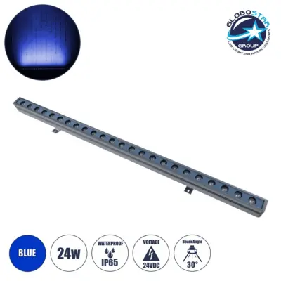LEDTM® WASHERMARGO 90154 Μπάρα Φωτισμού Wall Washer LED 24W 2040lm 30° DC 24V Αδιάβροχο IP65 Μπλε Dimmable - Bridgelux SMD Chip - Γκρι Ανθρακί - Μ100 x Π4 x Υ6.4cm - 3 Χρόνια Εγγύηση
