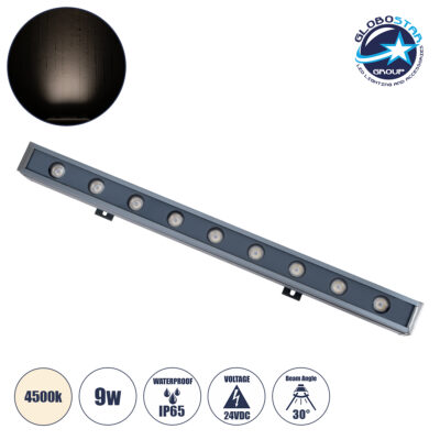 LEDTM® WASHERNAIA 90173 Μπάρα Φωτισμού Wall Washer LED 9W 1035lm 30° DC 24V Αδιάβροχο IP65 Φυσικό Λευκό 4500K Dimmable - Bridgelux SMD Chip - Γκρι Ανθρακί - Μ50 x Π4 x Υ5cm - 3 Χρόνια Εγγύηση