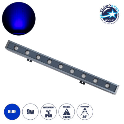 LEDTM® WASHERNAIA 90175 Μπάρα Φωτισμού Wall Washer LED 9W 765lm 30° DC 24V Αδιάβροχο IP65 Μπλε Dimmable - Bridgelux SMD Chip - Γκρι Ανθρακί - Μ50 x Π4 x Υ5cm - 3 Χρόνια Εγγύηση