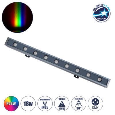 LEDTM® WASHERNAIA 90177 Μπάρα Φωτισμού Wall Washer LED 18W 1530lm 30° DC 24V Αδιάβροχο IP65 Πολύχρωμο RGBW Dimmable DMX512 - Bridgelux SMD Chip - Γκρι Ανθρακί - Μ50 x Π4 x Υ5cm - 3 Χρόνια Εγγύηση