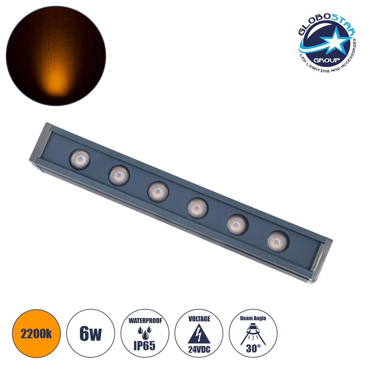 LEDTM® WASHERMARGO 90178 Μπάρα Φωτισμού Wall Washer LED 6W 630lm 30° DC 24V Αδιάβροχο IP65 Ultra Θερμό Λευκό 2200K Dimmable - Bridgelux SMD Chip - Γκρι Ανθρακί - Μ30 x Π4 x Υ5cm - 3 Χρόνια Εγγύηση
