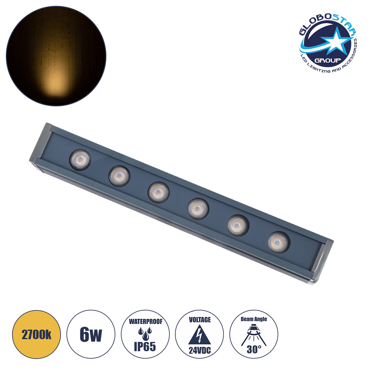 LEDTM® WASHERMARGO 90179 Μπάρα Φωτισμού Wall Washer LED 6W 660lm 30° DC 24V Αδιάβροχο IP65 Θερμό Λευκό 2700Κ Dimmable - Bridgelux SMD Chip - Γκρι Ανθρακί - Μ30 x Π4 x Υ5cm - 3 Χρόνια Εγγύηση