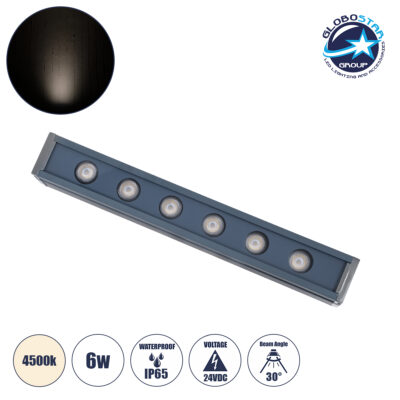 LEDTM® WASHERVAIA 90180 Μπάρα Φωτισμού Wall Washer LED 6W 690lm 30° DC 24V Αδιάβροχο IP65 Φυσικό Λευκό 4500K Dimmable - Bridgelux SMD Chip - Γκρι Ανθρακί - Μ30 x Π4 x Υ5cm - 3 Χρόνια Εγγύηση