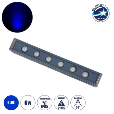 LEDTM® WASHERVAIA 90182 Μπάρα Φωτισμού Wall Washer LED 6W 510lm 30° DC 24V Αδιάβροχο IP65 Μπλε Dimmable - Bridgelux SMD Chip - Γκρι Ανθρακί - Μ30 x Π4 x Υ5cm - 3 Χρόνια Εγγύηση