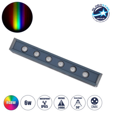 LEDTM® WASHERVAIA 90184 Μπάρα Φωτισμού Wall Washer LED 6W 510lm 30° DC 24V Αδιάβροχο IP65 Πολύχρωμο RGBW Dimmable DMX512 - Bridgelux SMD Chip - Γκρι Ανθρακί - Μ30 x Π4 x Υ5cm - 3 Χρόνια Εγγύηση