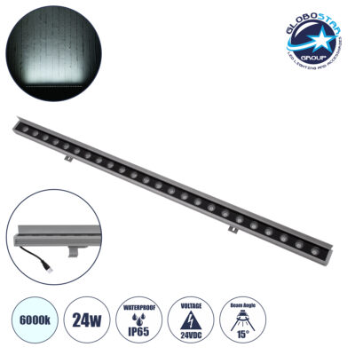 LEDTM® WASHERFAIA 90188 Μπάρα Φωτισμού Wall Washer με Αντιθαμβωτική Γρίλια LED 24W 2880lm 15° DC 24V Αδιάβροχο IP65 Ψυχρό Λευκό 6000K Dimmable - Bridgelux SMD Chip - Ασημί - Μ100 x Π4 x Υ5.5cm - 3 Χρόνια Εγγύηση