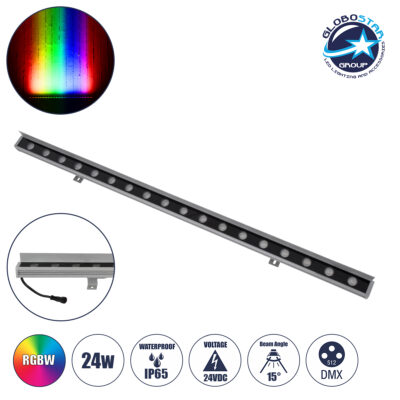LEDTM® WASHERFAIA 90189 Μπάρα Φωτισμού Wall Washer με Αντιθαμβωτική Γρίλια LED 24W 2040lm 15° DC 24V Αδιάβροχο IP65 Πολύχρωμο RGBW Dimmable DMX512 - Bridgelux SMD Chip - Γκρι Ανθρακί - Μ100 x Π4 x Υ5.5cm - 3 Χρόνια Εγγύηση