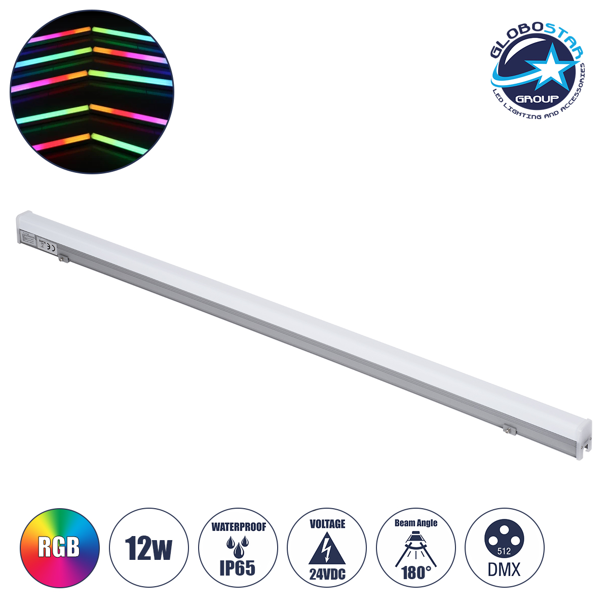 LEDTM® DIGIBAR 90214 Ψηφιακή Pixel Addressable Facade Μπάρα LED 12W 600lm 180° DC 24V Αδιάβροχο IP65 8 x Pixel Πολύχρωμο RGB Dimmable DMX512 SPI/TTL Protocol IC UCS512C0 - Bridgelux SMD Chip - Ασημί με Λευκό Γαλακτερό Κάλυμμα - Μ100 x Π3 x Υ4.5cm - 3 Χρόνια Εγγύηση